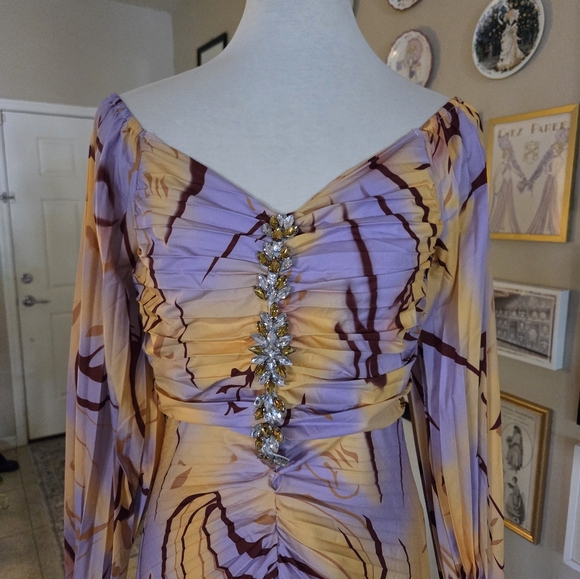 Mara Blak Lila Long Sleeve Rhinestone Print Maxi‎ Dress NEW - Picture 8 of 10